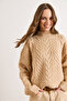 Women's Camel High Collar Braided Thick Knitwear Sweater Kzk-19001154
