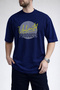 Men's Linear Line Unlimited Text Printed Crew Neck Navy Blue T-Shirt - 3
