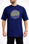 Men's Linear Line Unlimited Text Printed Crew Neck Navy Blue T-Shirt