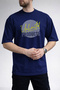 Men's Linear Line Unlimited Text Printed Crew Neck Navy Blue T-Shirt - 2