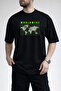 Men's Green Striped World Map Printed Crew Neck Black T-Shirt - 3