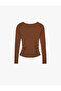 Long Sleeve Draped Detailed Round Boat Neck Knit Sweater - 4