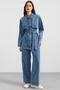 Cape and Metal Buttoned Jacket Trousers Denim Two-Piece Set Blue 9393-Tk - 4