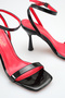Black Patent Leather Single Strap Thin Heel Summer Women's Heel Shoes - 3