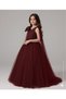 Girl's One Shoulder Bow Detail Burgundy Princess Dress, Girl's Graduation Dress