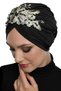 Detachable Lining Embroidered Black Yellow Lace Motif Ready Hijab Hijab Evening Dress Bonnet