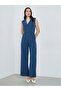Women Blue Linen Look Wide Leg Trousers