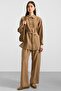 Metal Button Soft Fabric Tunic Trousers Double Set Camel 9397-Tk