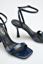 Dark Blue Single Strap Thin Heel Summer Women's Heel Shoes - 5