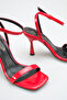 Red Patent Leather Single Strap Thin Heel Summer Women's Heel Shoes - 3