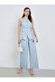 Women Blue Fold Pleat Wide Leg Formal Pants - 3