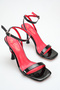 Black Patent Leather Single Strap Thin Heel Summer Women's Heel Shoes - 6