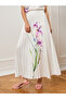 Women White Floral Print Pleated Midi Skirt - 2