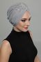 Ripped Motif Lined Embroidered Light Gray Lace Ready-made Hijab Hijab Evening Dress Bonnet - 9