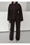 Brown Tie-Detail Denim Set Oversized Jacket and High-Waist Pants - 7