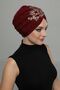 Ripped Lined Embroidered Burgundy Threaded Motif Ready-made Hijab Hijab Evening Dress Bonnet - 5