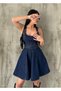Flared Denim Dress with Belt Detail and Straps - 4