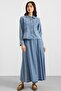 Metal Buttoned Skirt Jacket Denim Two-Piece Suit Light Blue 9400-Tk - 3