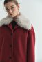 Fur Collar Cashmere Claret Red - 4