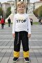 Boy's Snap Button and Double Color Vest, Stop Lettering Detailed Combed Cotton Sweater, Black Tracksuit Set - 3