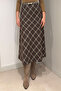Stoned Plaid Pattern Skirt - Brown - 5