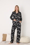 Women's 100% Cotton Fabric Long Sleeve Shirt Collar Pajamas Set 19103 - 6