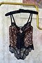 Leopard Patterned Black Lace Bodysuit – Unlined Underwire Premium Lingerie - 4