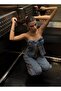Women's Designer Denim Strapless Vest Crop Top Buttoned Jean Bustier - 3