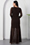 Crew Neck Long Sleeve Flocked Print Dress Grs3874 - 7