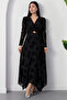 Double-Breasted Collar, Knotted Waist, Long Sleeve Flock Dress Grs3875 - 5