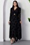 Double-Breasted Collar, Knotted Waist, Long Sleeve Flock Dress Grs3875 - 4