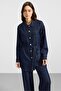 Metal Buttoned Soft Denim Jacket Trousers Dark Blue 9401-Tk - 2