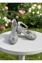Silver Glass Crushed Crystal Stone Bow Heel Shoes for Evening Wear - 3