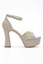 Women's Gold Glittery Platform Heeled Evening Dress Shoes - 4
