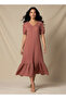 Textured Midi Shirt Dress with Puff Sleeves - 2