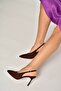 Y676090504 Brown Fabric Thin Heeled Women's Shoes - 3