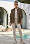 Brown Shirt Collar Cuffed Sleeves Double Flap Pockets Casual Linen-Look Woven Jacket 65 65 - 5
