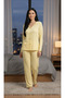 Ribbed Soft Cotton Women's Pajama Set with Bow Detail Long Sleeves