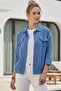 Blue Shirt Collar Cuffed Sleeves Double Flap Pockets Casual Linen Look Woven Jacket 65 65 - 4