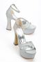 Women's Silver Glitter Platform Heeled Evening Dress Shoes - 2