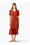 Textured Midi Shirt Dress with Puff Sleeves - 2