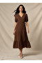 Midi Textured Tiered Dress with Short Puff Sleeves