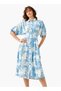 Floral Print Shirt Style Women Dress with Collar Viscose - 2