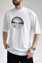Men's Circular Form Mountain and Water Themed Crew Neck White T-Shirt - 3