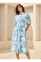 Floral Print Shirt Style Women Dress with Collar Viscose