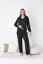 Women's 100% Cotton Fabric Long Sleeve Shirt Collar Pajama Set / Ecru - Black 19084 - 4