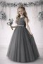 Girl's Gray Tulle Ball Gown/Princess Dress with Pearls at Waist and Satin Bow