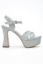 Women's Silver Glittery Open Back Platform Heeled Evening Dress Shoes - 4