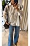 Women's Garnished Stone-Detail Oversized Shirt White Gray - 2