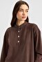 Metal Buttoned Premium Fabric Sweat Pant Set Brown 9405-Tk - 5